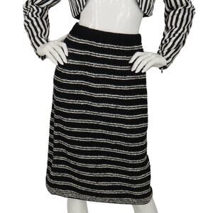 Vintage Adolfo New York Striped Black White Career Work Office Dress Wool Skirt